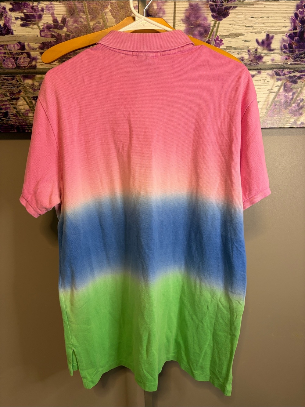Polo by Ralph Lauren Pink, Blue & Green Ombre Dip Dyed Polo with Yellow Pony - Picture 4 of 4